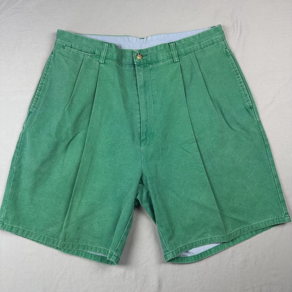 Vintage Nautica Shorts Mens 38 Green Pleated 100% Cotton Chino Pockets Fading‎